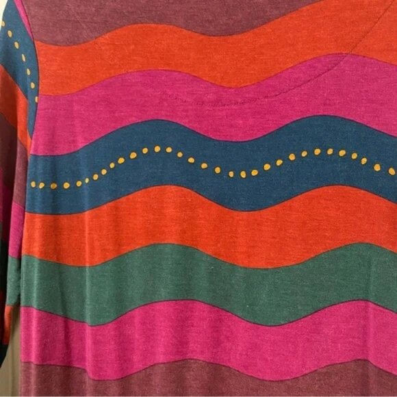 Swedish Gudrun Sjoden colorful wave stripe long sleeve midi dress size S - Picture 7 of 7